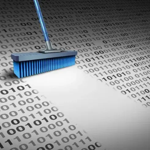 Binary data being swept away, illustrating secure erasure