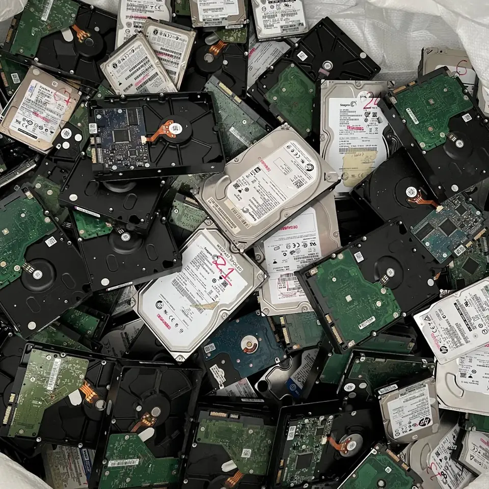 Hard disk drives sorted for recycling